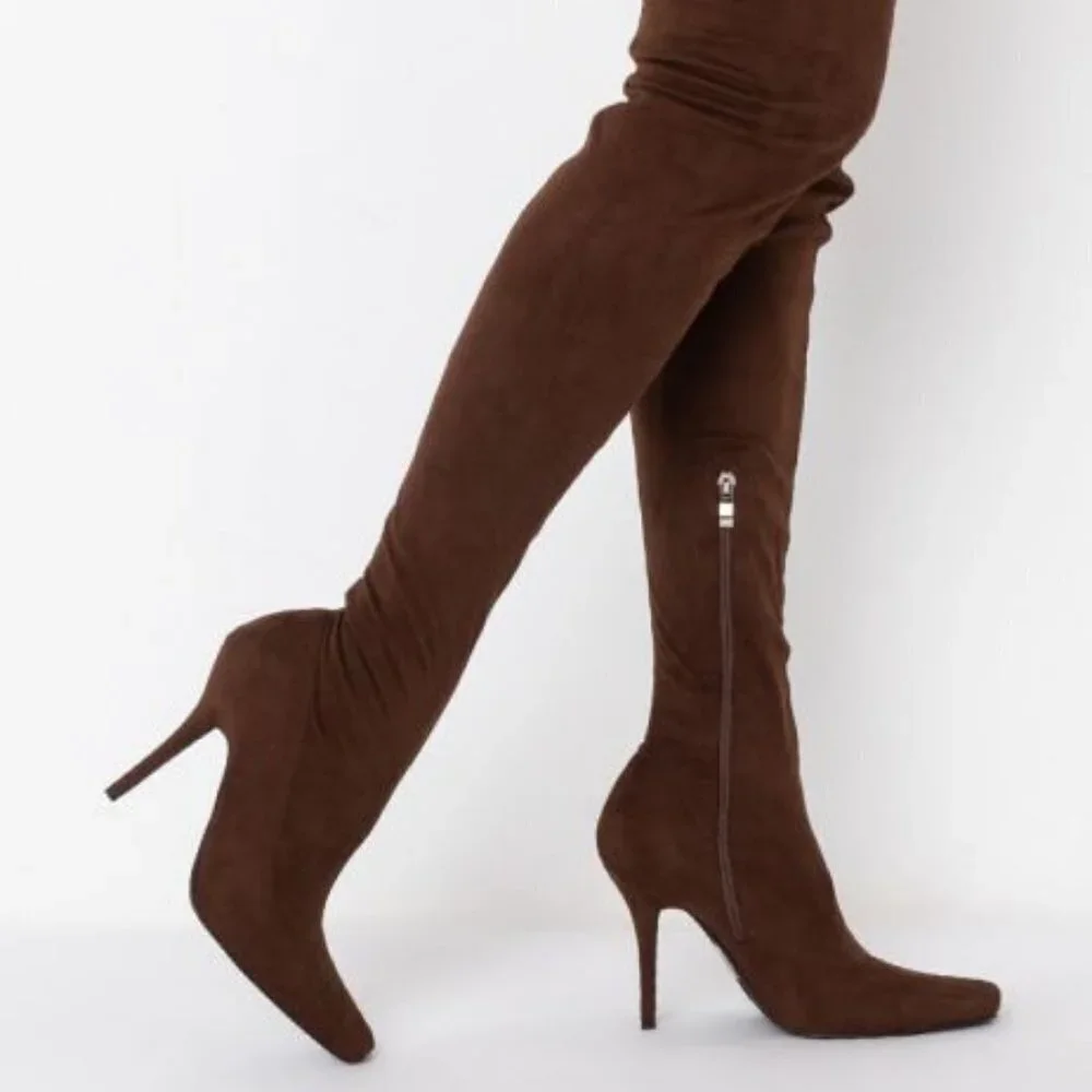 AZALEA WANG FRIDAY  UP ALL NIGHT STILETTO BOOT IN BROWN ( BRAND NEW !!! )